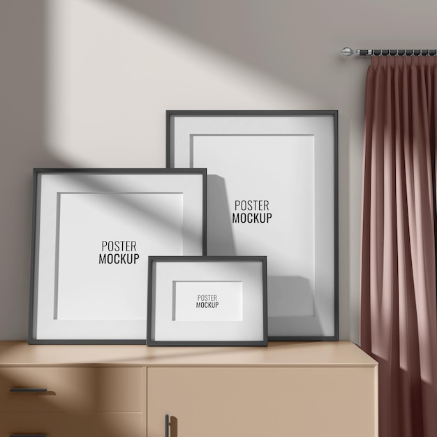 minimale kamer muur 3 frame psd mockup