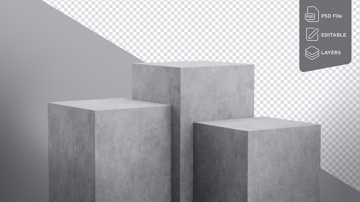 PSD minimale lege podium productpresentatie beton 3 podium staan op grijze achtergrond pedestal
