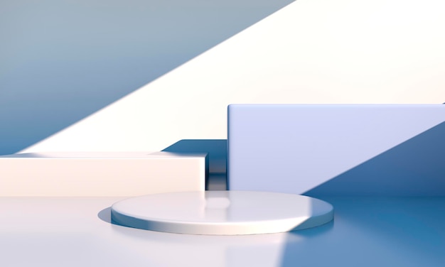 Minimale scène met geometrische vormen, podia in crème scène met schaduwen. Scène om cosmetisch product te tonen, vitrine, winkelpui, vitrine. 3d
