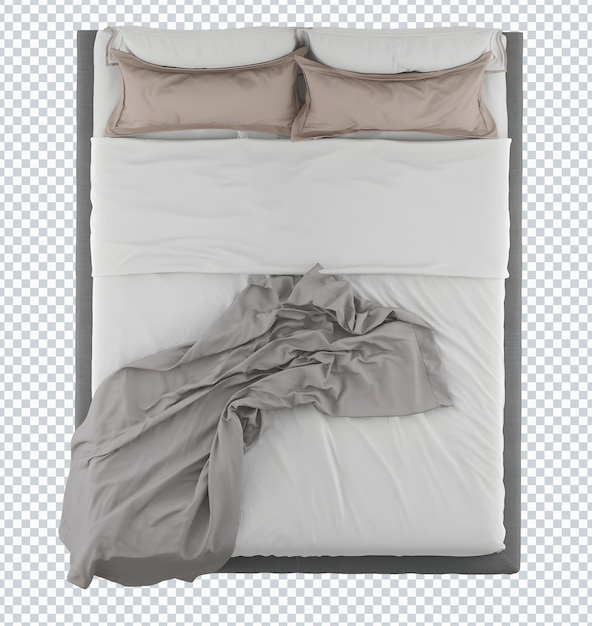 PSD set biancheria da letto minimalista grigio avorio kaki, letto, vista dall'alto
