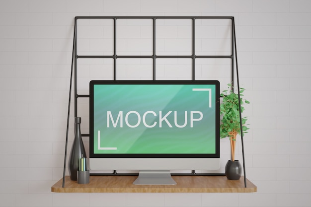 PSD minimalism monitor mockup on the wooden table