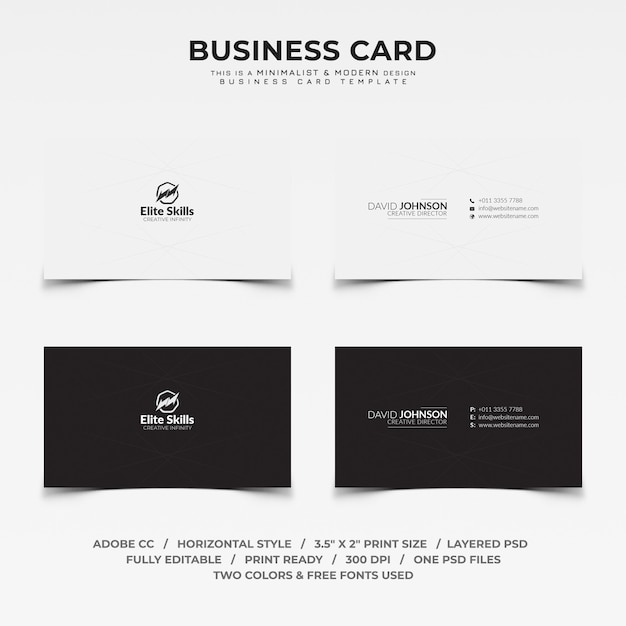 PSD minimalist black and white business card