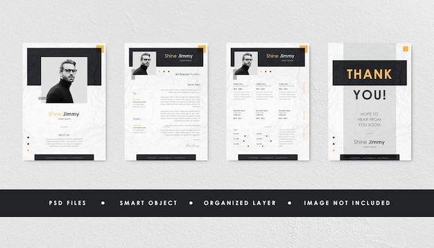 Minimalist black yellow resume curriculum template bundle paper texture