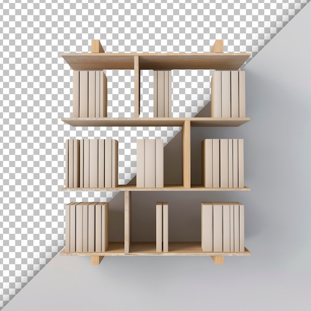 PSD minimalist bookrack isolated on transparent background