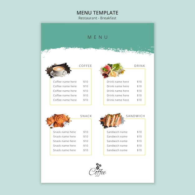 PSD minimalist breakfast restaurant menu template