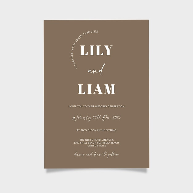 PSD minimalist brown background invitation template editable invitation instant download