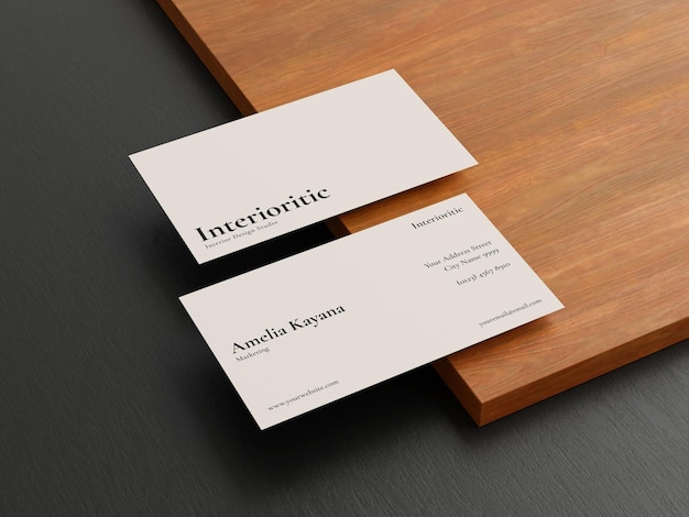 Minimalist business card mockup realistic wood textured