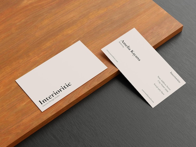 Minimalist business card mockup realistic wood textured