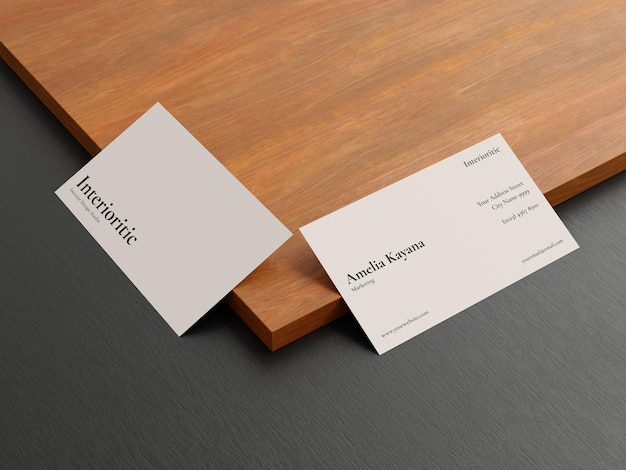 Minimalist business card mockup realistic wood textured