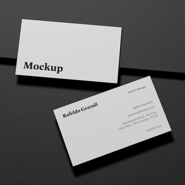 minimalist business card mockup with dark fabric background