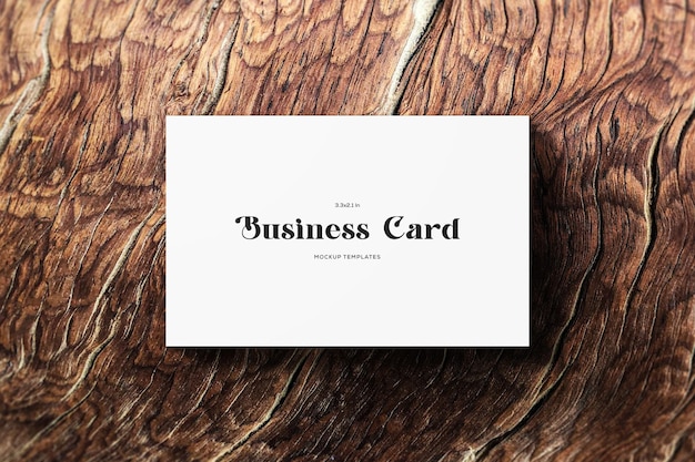 Minimalist Business Card Mockup on Wood Surface Background