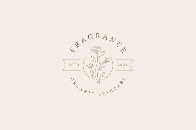 Minimalist chamomile meadow organic bouquet circle logo with place for text