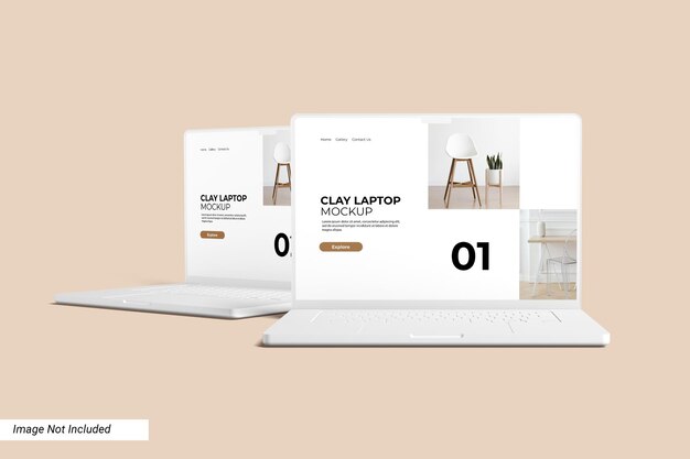 PSD minimalist clay laptop screen mockup