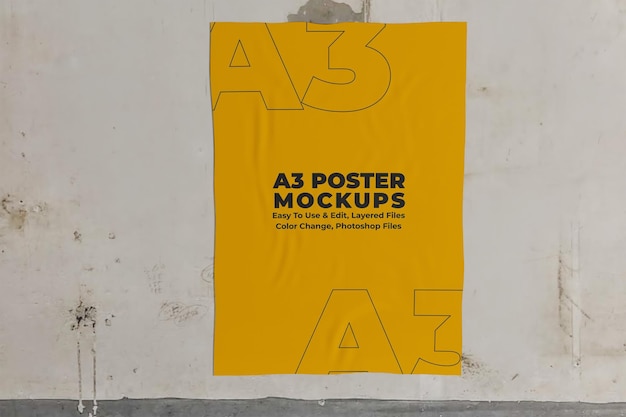 PSD minimalist crumbled poster mockup