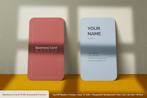 PSD minimalist custom realistic double business card mockup with shadow overlay