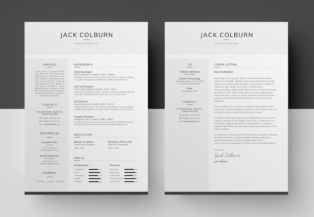 PSD minimalist cv template design