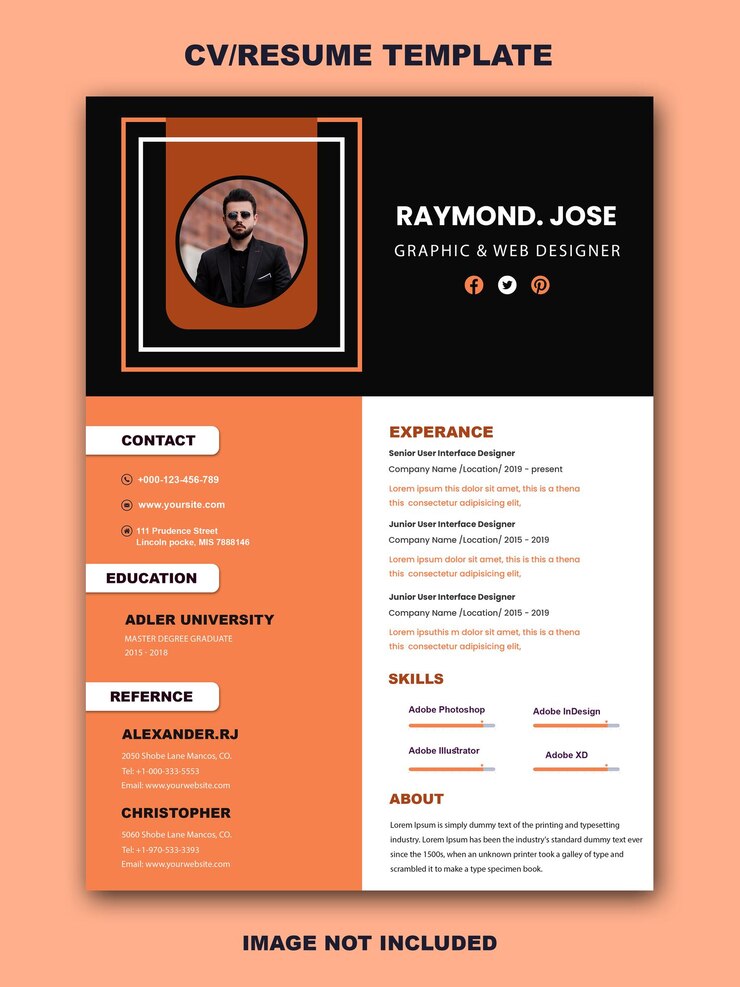 PSD minimalist cv template with photo space