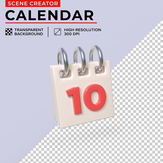 Minimalist desk calendar with day 10 for easy clipping 3d render