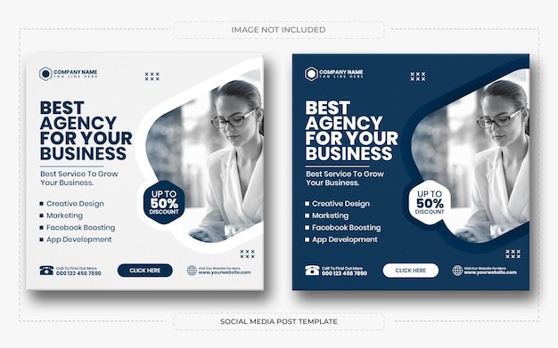 Минималистское агентство цифрового бизнес-маркетинга пост в социальных сетях и шаблон веб-баннера