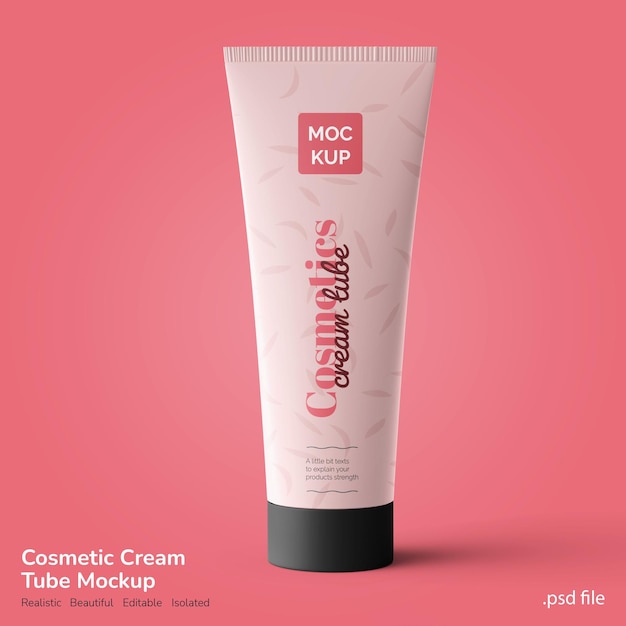 Minimalist facial skin care cosmetic cream tube product packaging mockup in front view