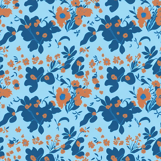 オレンジと青のミニマリストの花のパターン