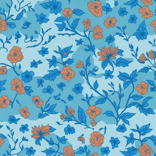 오렌지색과 파란색의 미니멀한 꽃 패턴