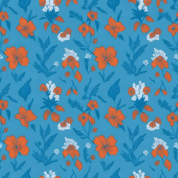 Minimalist floral pattern in orange and blue