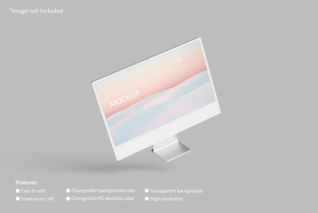 Minimalist flying pc desktop screen mockup