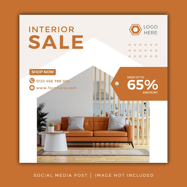 Minimalist furniture sale banner or social media post template interior orange