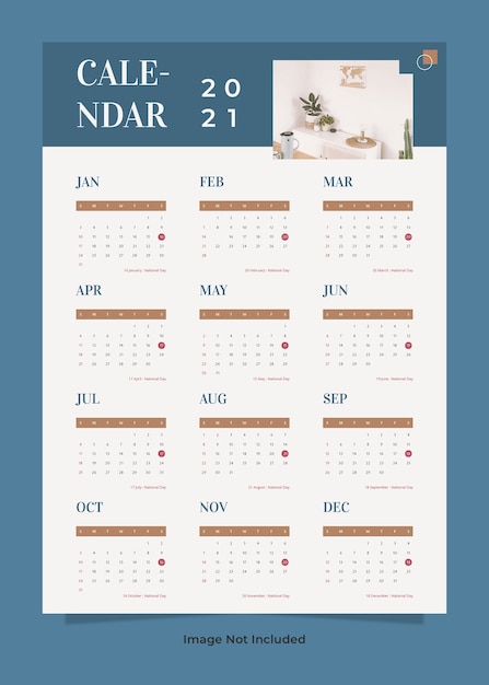 PSD modello di calendario da parete mobili minimalista