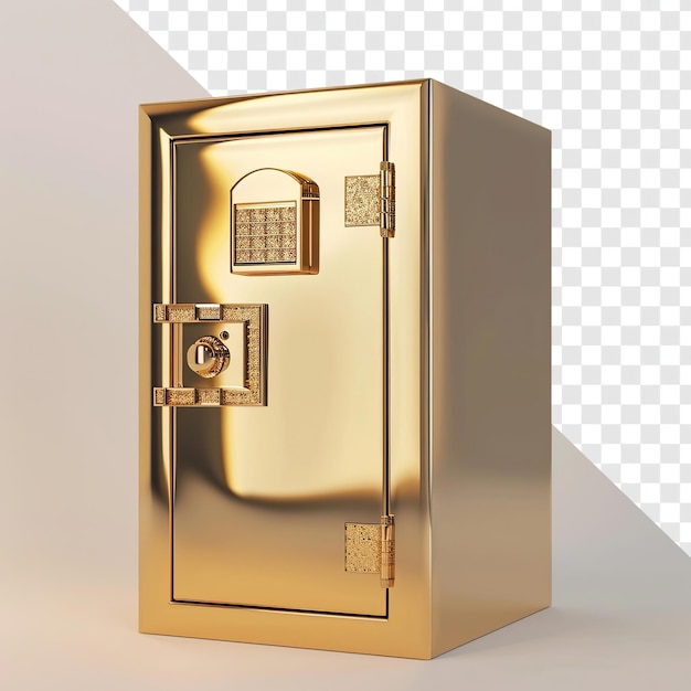 PSD minimalist gold safe with digital screen on neutral background