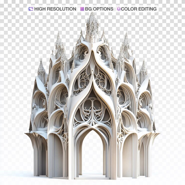 PSD minimalist gothicinspired 3d architectural object on white