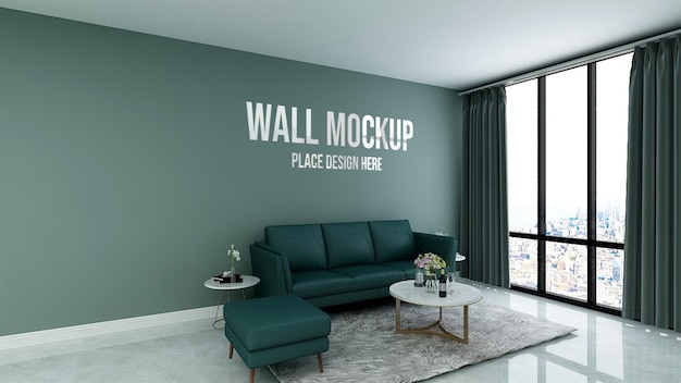 Mockup di parete 3d minimalista longue verde