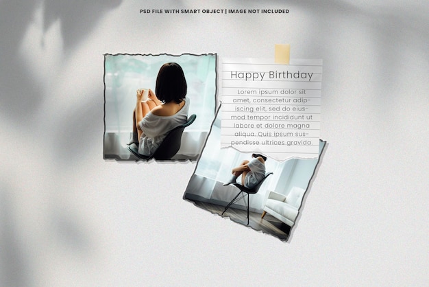 PSD mockup di polaroid con cornice per foto di buon compleanno minimalista psd premium