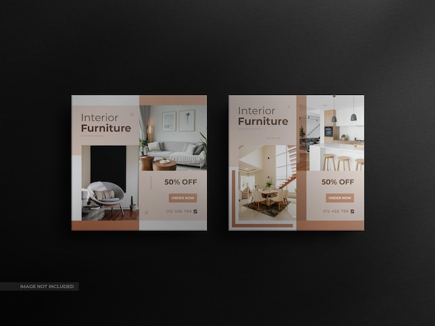 Minimalist instagram post and square real estate interior furniture banner with a luxury mockup