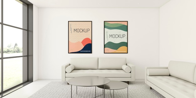 Minimalist interior composition with frames mock-up