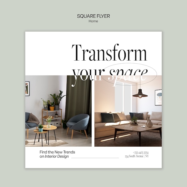 PSD minimalist interior design square flyer template