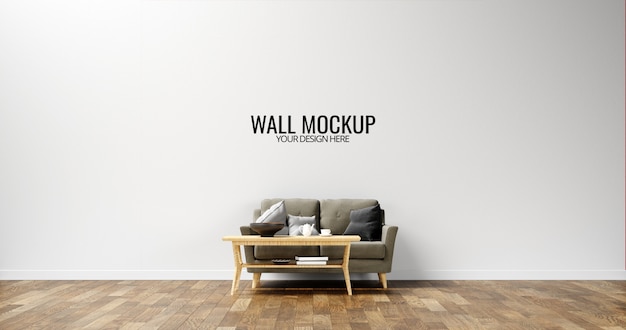 Minimalist interior wall  mockup with brown sofa