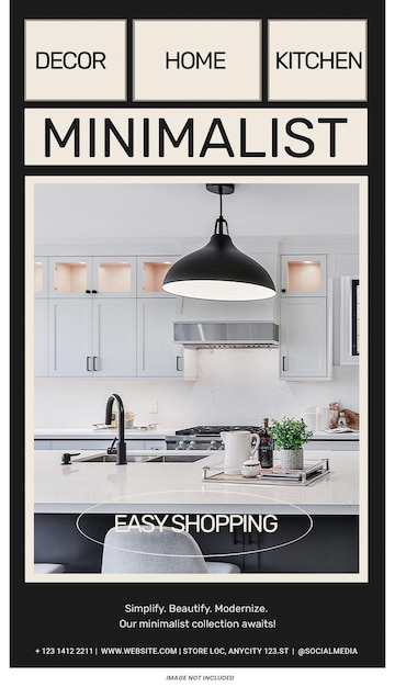 PSD minimalist kitchen interieur modern meubels minimalistisch instagram stories sjabloon psd ontwerp