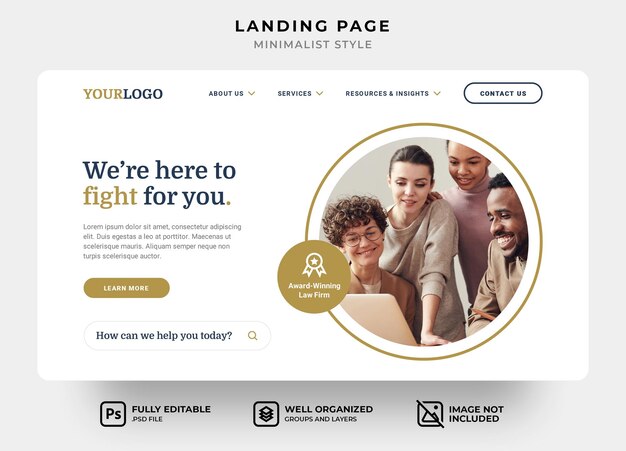 PSD minimalist landing page template for law firm