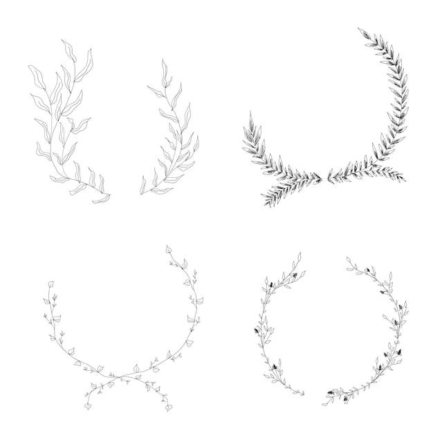 Minimalist Line Floral and Leaf Wreath Frame