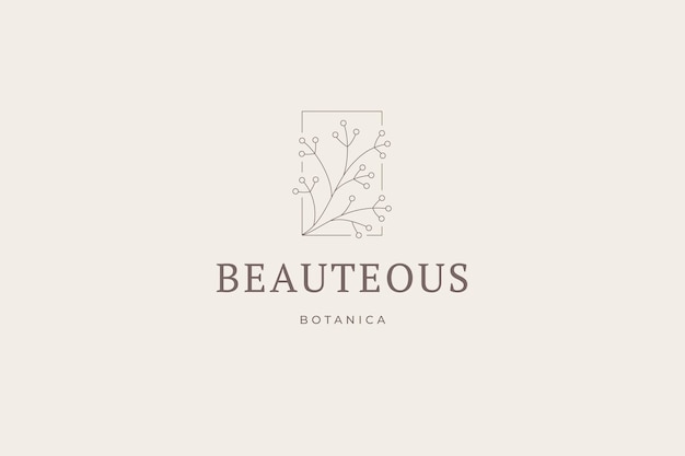 Minimalist lingonberry natural plant with berries in rectangle frame business logo design