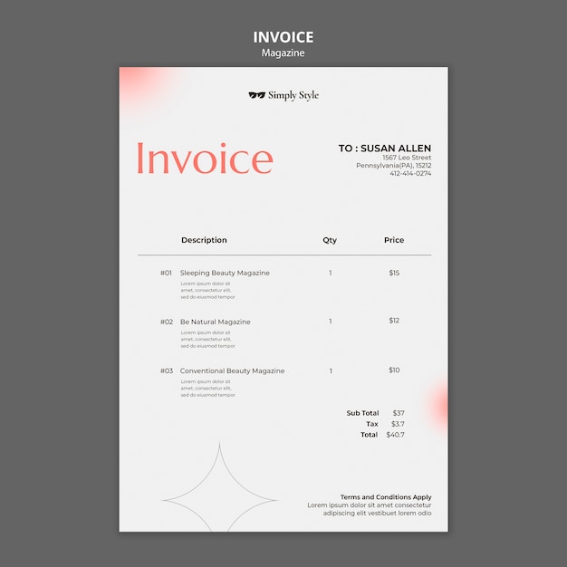 PSD minimalist magazine invvoice design template