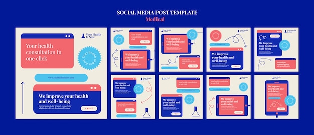 PSD design minimalista dei post di instagram medici