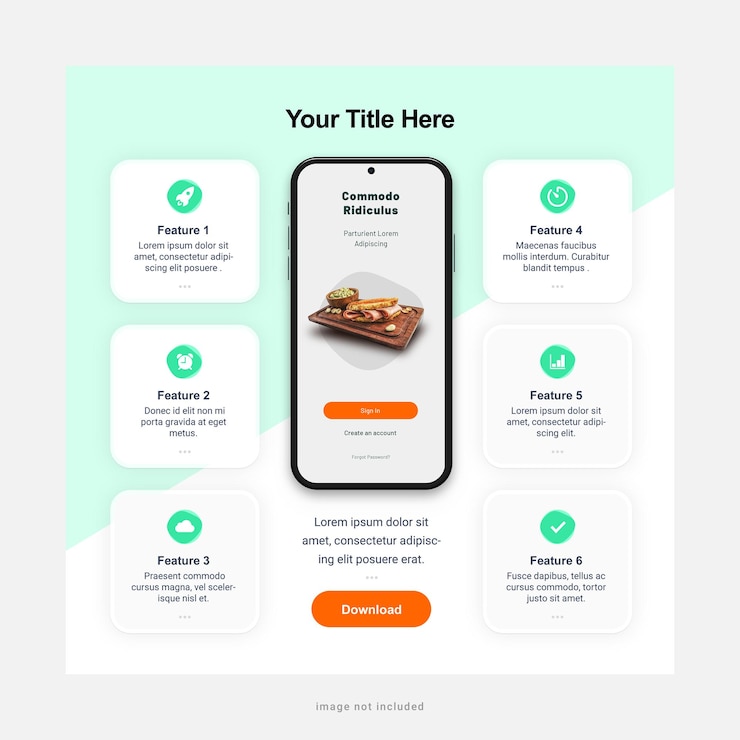 PSD minimalist mobile app template for social media instagram post