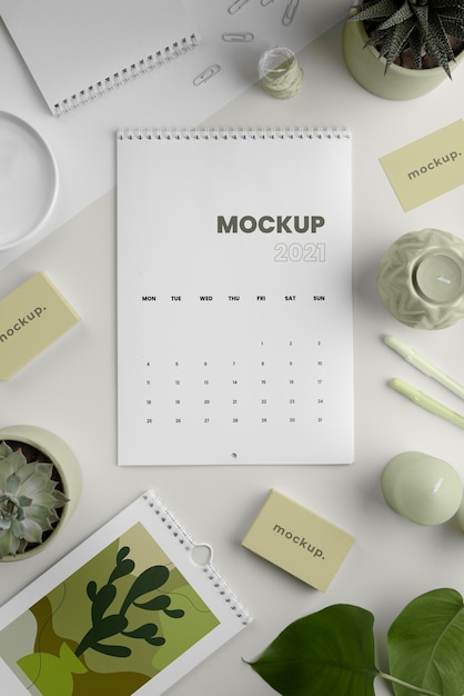 minimalist mock-up calendar arrangement