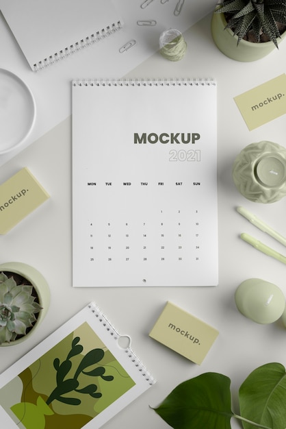 PSD minimalist mock-up calendar arrangement