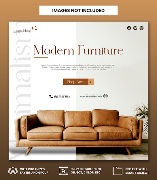 PSD minimalist modern furniture social media post template design