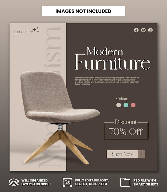 Minimalist modern furniture social media post template design