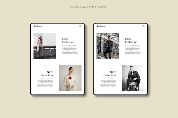 Minimalist and modern website mockup on a tablet screen